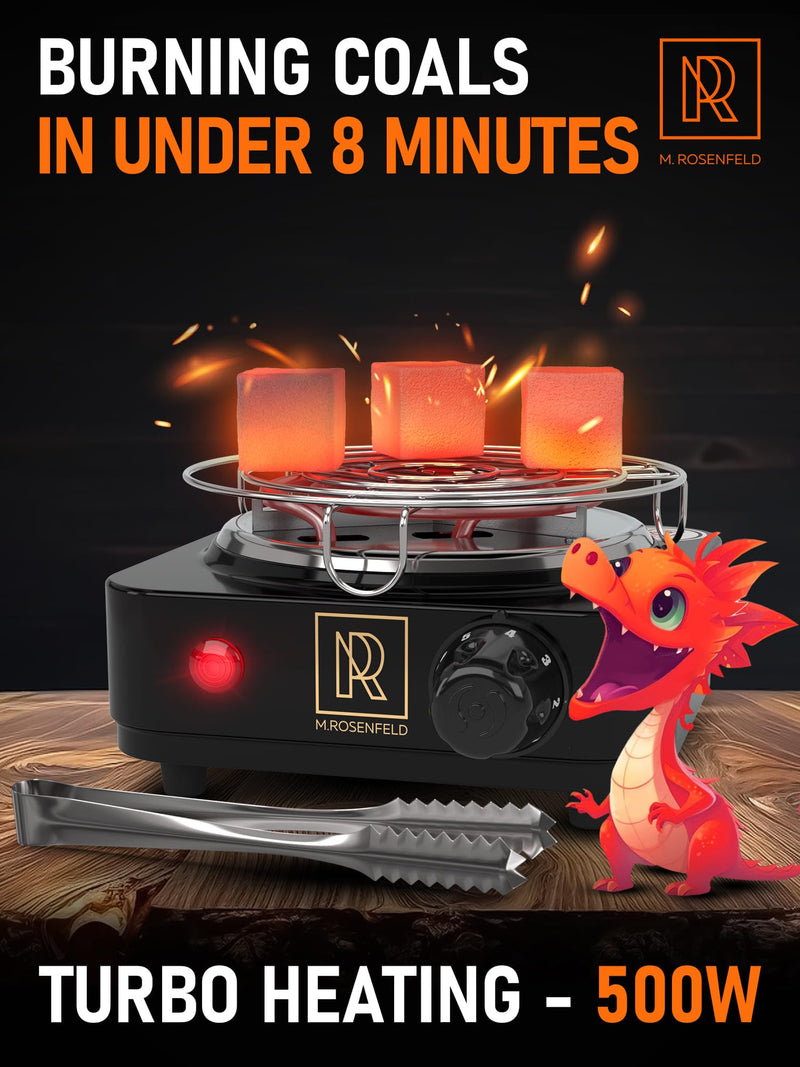 [Australia] - M. ROSENFELD Hookah Coal Burner 500W with grid - Coal Burner for Hookah Cubes BLACK HEAT Hookah Charcoal Burner Electric for Shisha with grill & FREE Hookah Tongs Hookah Stove - 304 Stainless Steel 