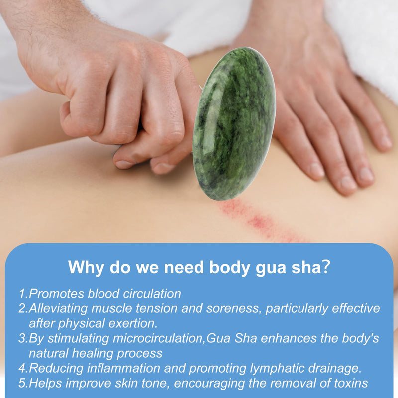 [Australia] - gemshan Massage Stone, 3.5inch Natural Hot Rocks, Body Gua Sha Massage Tool for Cellulite Massage, Lymphatic Drainage, Relieve Tension and Muscle Pain Dark Green Jade 