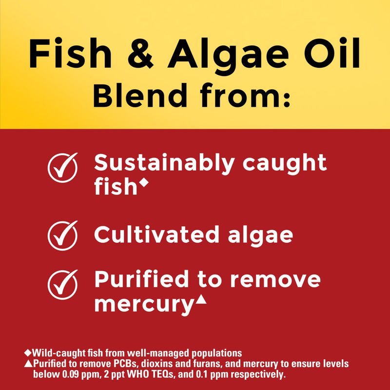 Nature Made Omega 3 Fish Oil and Algae Oil Supplements 1200mg, 60 Softgels | Algae Oil & Fish Oil Blend, Omega 3 Supplement for Heart, Brain and Eyes Support, One Per Day, 60 Day Supply