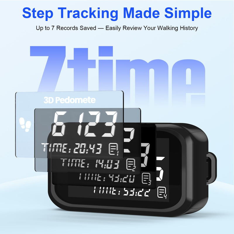 [Australia] - 3D Pedometer Step Counter for Walking, Running & Fitness - Accurate Step & Calorie Tracker with LCD Display, Waist Clip & Armband, Rechargeable Battery - Track Daily Activity & Health Data black 