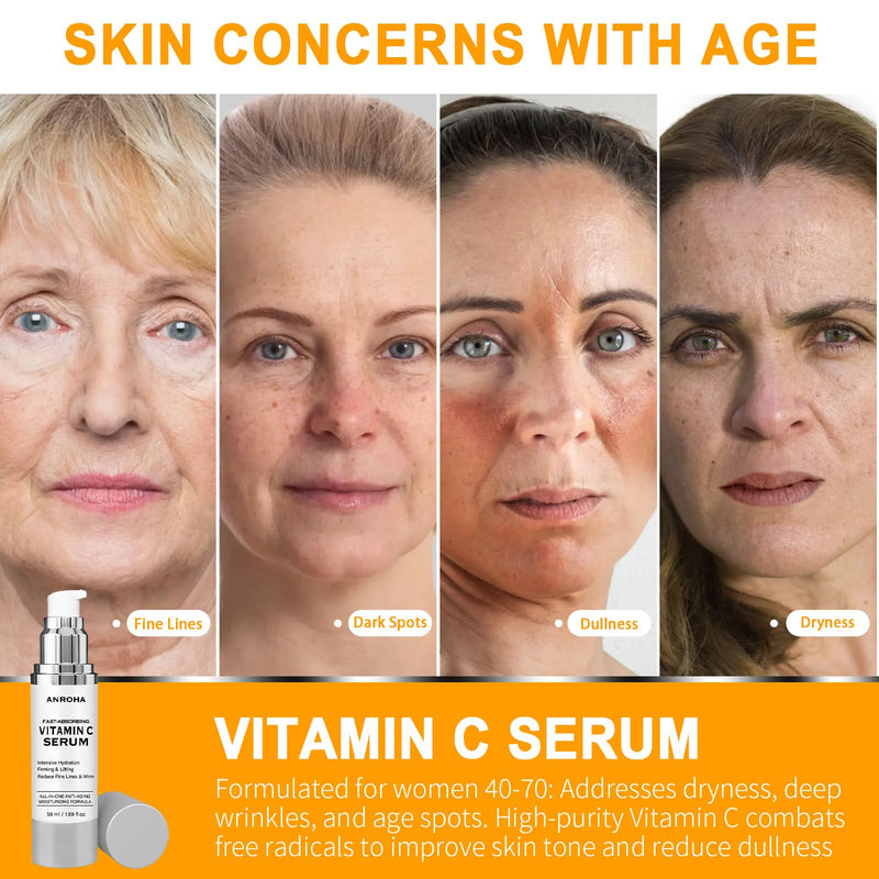 Super Vitamin C Face Serum for Women Over 70, Large Size 1.7 fl oz (50ml) - Fragrance-Free Multi-Tasking Age Defying Hydrating Complex for Mature Sensitive Skin 1.69 Fl Oz (Pack of 1)