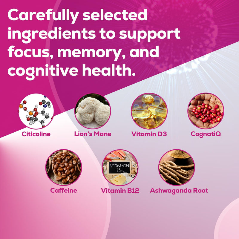 Just Thrive Focus & Memory Gummies for Clarity, Energy & Concentration | Citicoline, Lion's Mane, Vitamins B12 & D3, Nootropic gummy formula supports clarity, concentration, memory and energy 60 Gummies