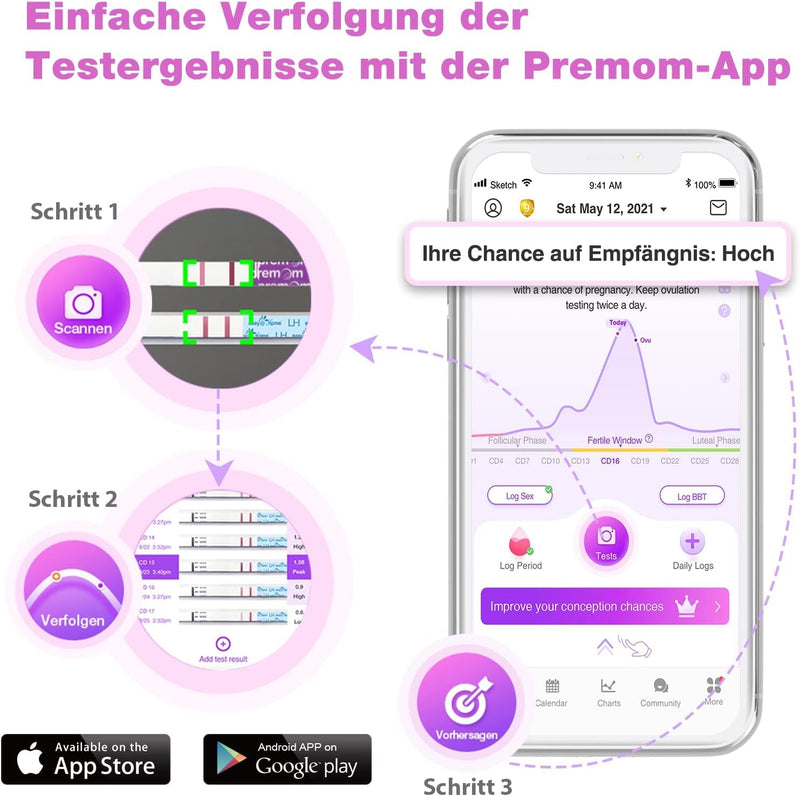 [Australia] - Easy@Home Ovulation Test 50 LH Test Strips 25mIU/ml 20 Pregnancy Test 10mIU/ml - Precise Fertility Monitoring with Premom App 