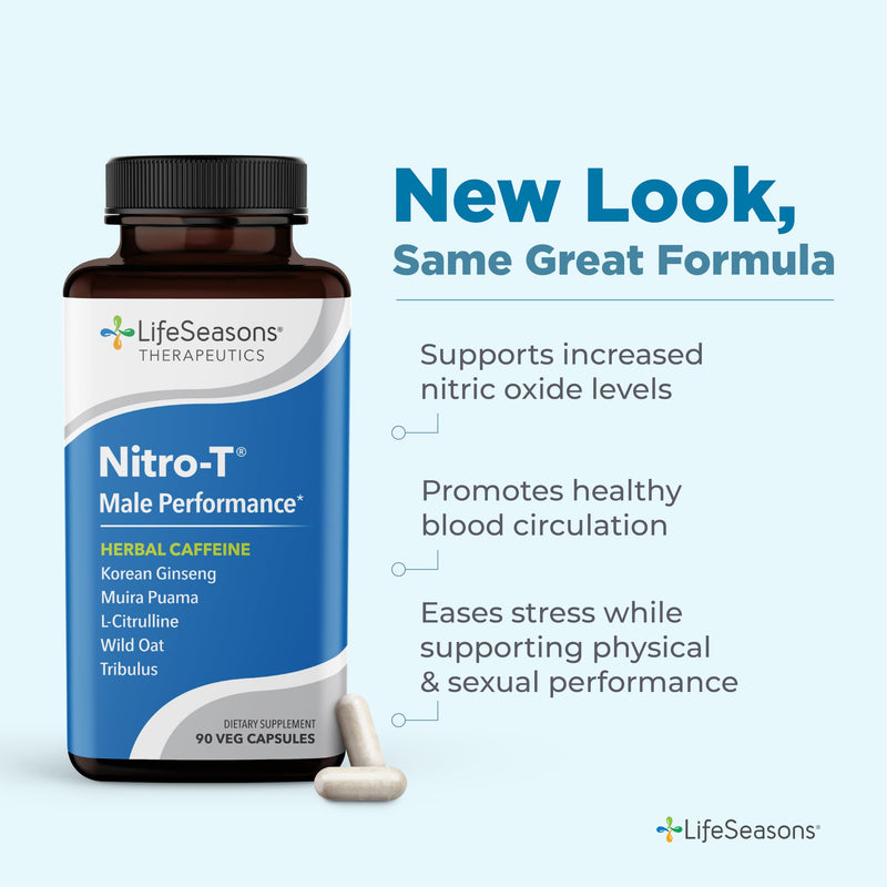 [Australia] - LifeSeasons - Nitro-T - Men's Performance Support Supplement - Enhance Stamina & Energy - Promote Healthy Blood Circulation - L-Citrulline L-Theanine Tribulus Ginger Kava & Caffeine - 90 Capsules 90 Count (Pack of 1) 