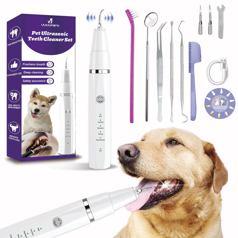 Dog Teeth Cleaning Kit-Dog Tooth Plaque Remover-Ultimate Pet Dental Care Kit - Ultrasonic Teeth Cleaner and Plaque Remover for Dogs | Complete Oral Hygiene Solution-White White