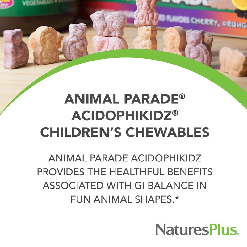 [Australia] - NaturesPlus Animal Parade AcidophiKidz, Berry Flavor - 90 Chewable, Animal-Shaped Tablets - Pack of 2 - with Probiotics, FOS & Grape Seed - 180 Total Servings 