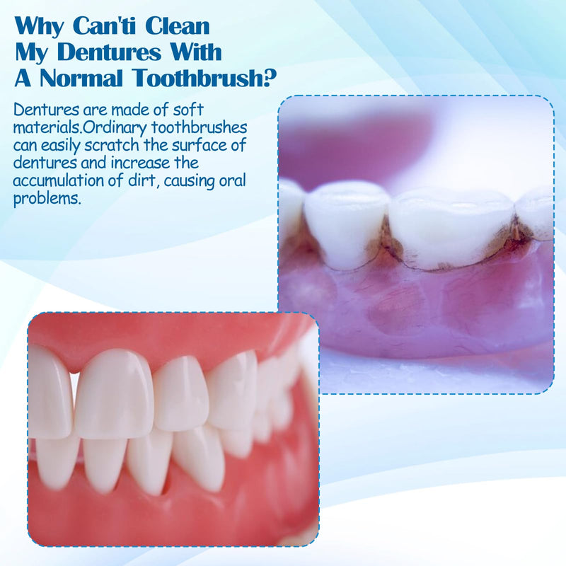 [Australia] - 2PCS Denture Brush Set - Dual-Head Denture Cleaning Brush with Ergonomic Rubber Handle Multi-Layered Soft Bristles (Blue & Red) 