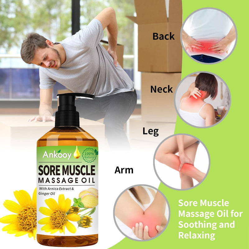 [Australia] - 3 Pack Massage Oil for Massage Therapy,Sore Muscle Oil Arnica Oil & Lavender Oil Massage Oil for Date Night & Ginger Oil for Lymphatic Drainage-Relaxing Massage Gifts Kit with Roller Massage Ball 