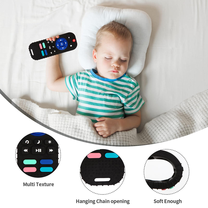 [Australia] - 2 Pack Silicone Teething Toys for Babies 0-6 Months, Teethers for Babies 6-12 Months, Remote Teether for Baby, Sensory Toys for Babies, Baby Chew Toys Black-Black 