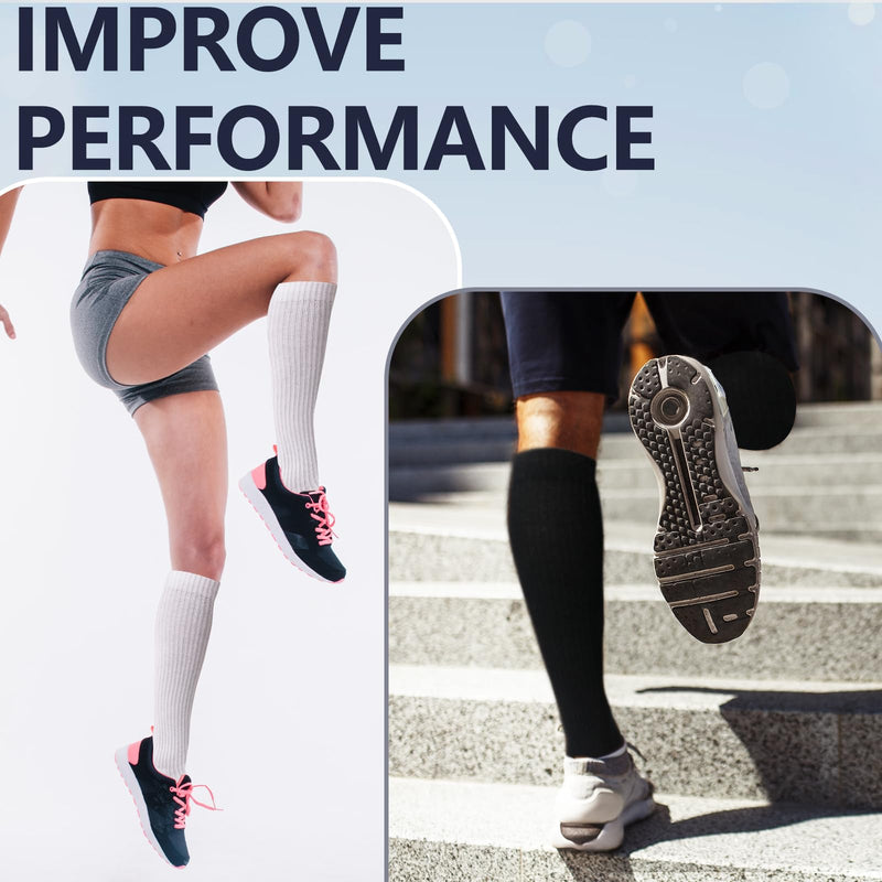 [Australia] - +MD Cotton Compression Socks for Women and Men 4/6 Pairs 15-20 mmHg Knee High Socks for Sports Travel Nurse Edema 4 Pairs Black Cushion 15-20mmhg 9-11 