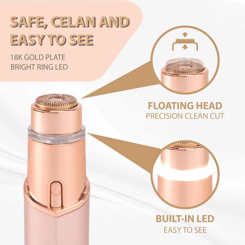 [Australia] - Rechargeable Facial Hair Remover for Women Painless Smooth Trimmer for Upper Lip, Chin & Face 18K Gold-Plated Floating Head USB-C Shaver 