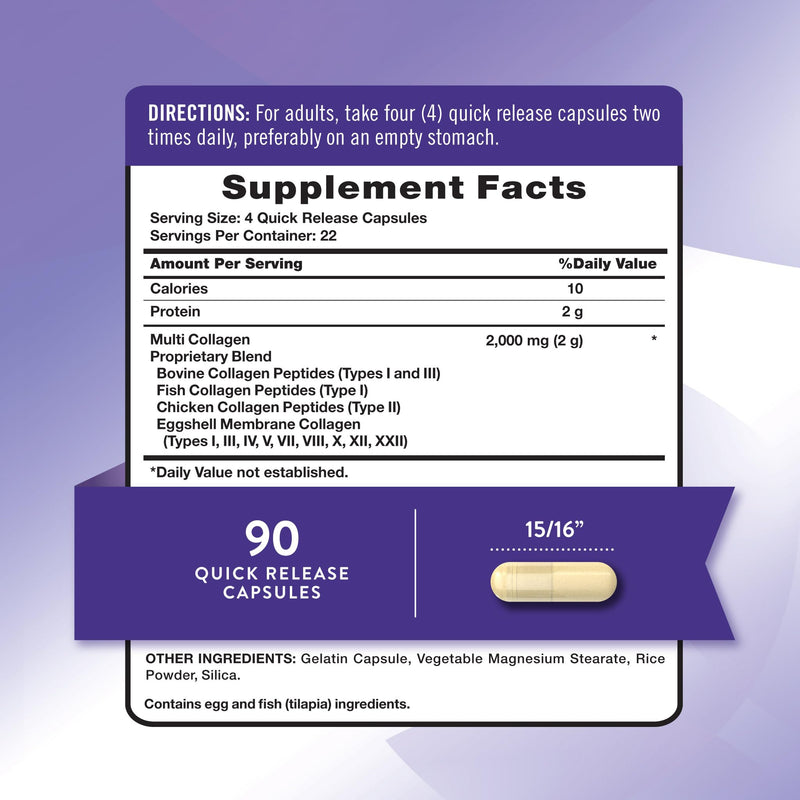 Nature's Truth Multi Collagen Peptides | 2000 mg | 90 Capsules | 10 Types of Collagen | Keto Friendly,Non-GMO & Gluten Free Supplement