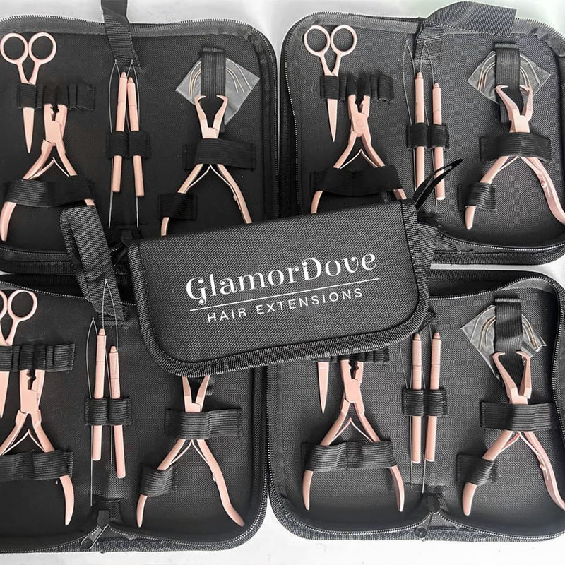 Hair Extension Pliers Kit Microlink Pliers for Extensions Hair Extension Beading Tool Hair Needle Pulling Hook Hair Styling Bead Closer and Remover Pliers Pink