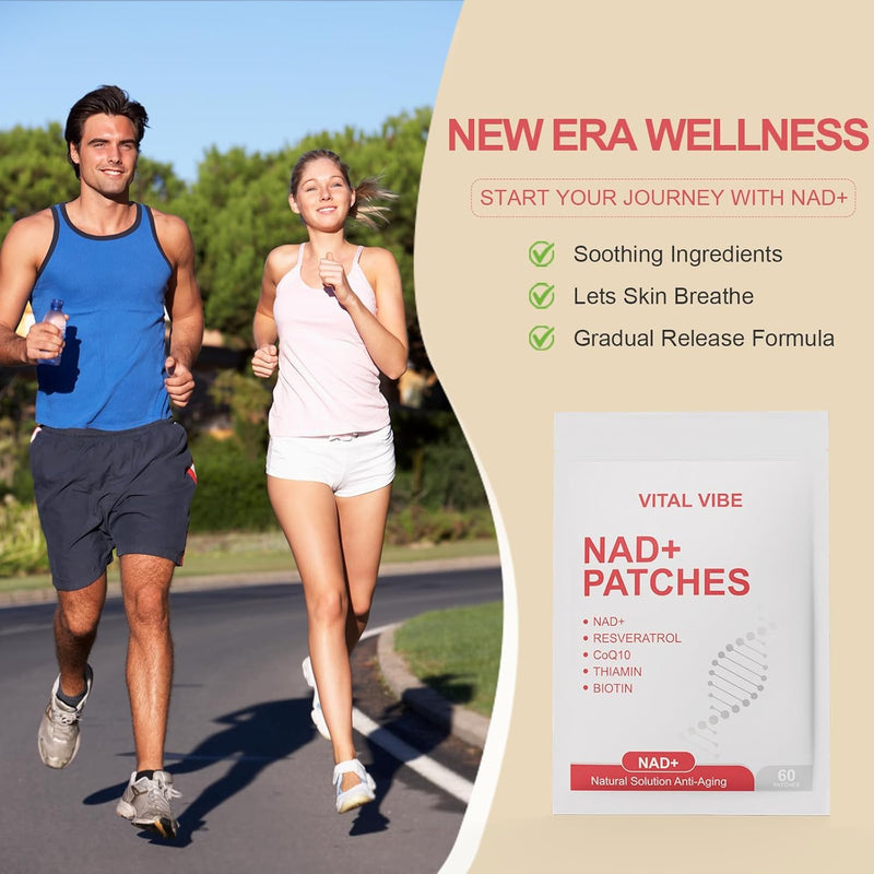 NAD+ Patches - with NMN, Resveratrol & CoQ10 for Cellular Energy & Anti-Aging Support - Plant-Based, Sustained Release Formula, 100% Natural - 60 Transdermal Patches - NAD+ Supplement