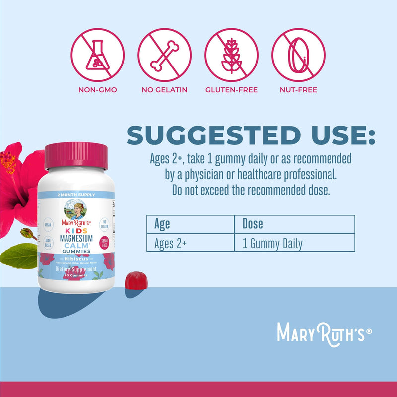 MaryRuth Organics Multivitamin (Strawberry) and Magnesium Calm Gummies (Hibiscus) for Kids | Clean Label Project Verified® | Vitamins for Overall Wellness and Sleep| Vegan, Non-GMO, Gluten Free