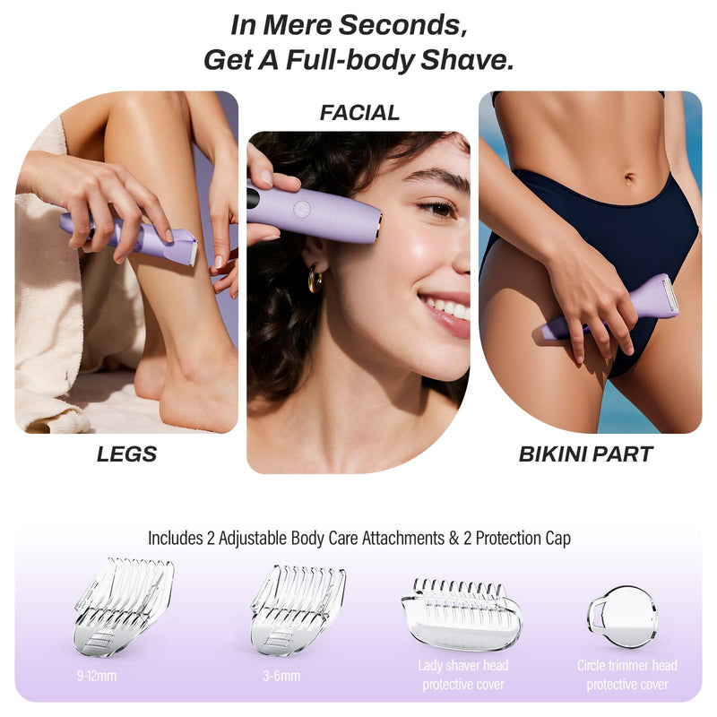 [Australia] - Bikini Trimmer for Women, 3 in 1 Electric Razors for Women - Cordless Body Shaver for Trip - IPX7 Waterproof with LED Display, Ceramic Blade, Rechargeable Lady Trimmer for Underarm Body Leg Face 