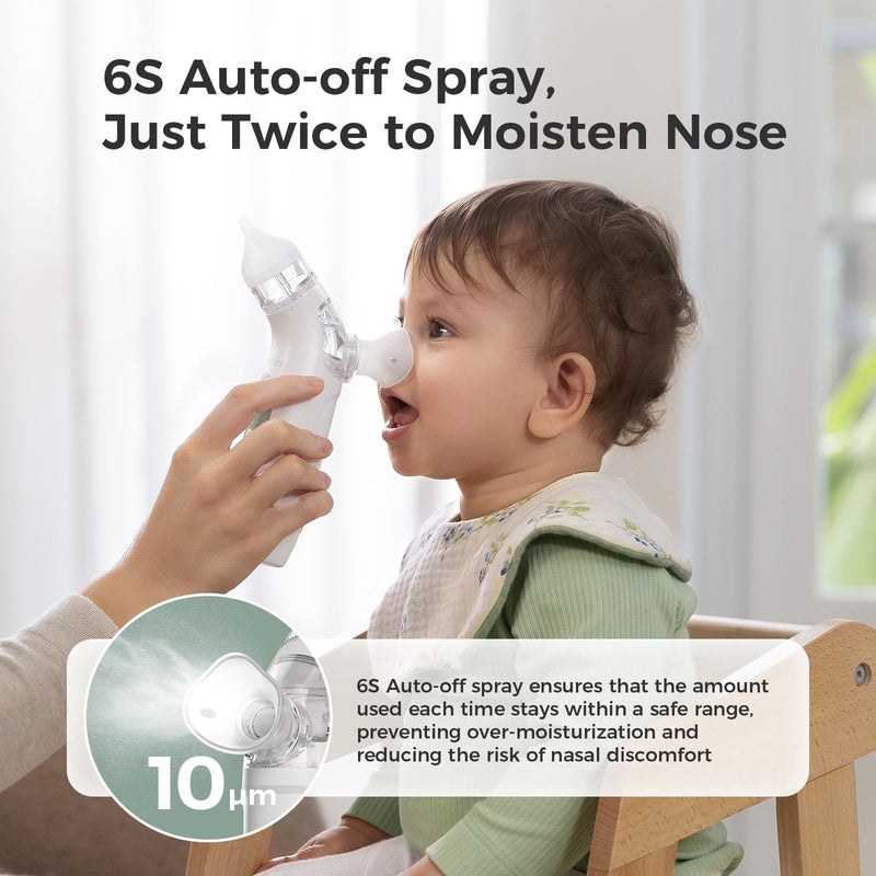 [Australia] - Momcozy BreezyClear‚Ñ¢ 2-in-1 Electric Nasal Aspirator for Baby with Spray, 65kPa Hospital-Grade Suction, 4 Adjustable Levels, Quiet & Portable Nose Cleaner with Soothing Light & Music 