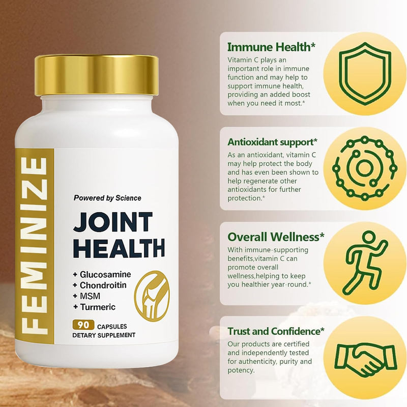 [Australia] - JJoint Health Supplement for Women & Men, Supports Bone, Joint - Glucosamine, Chondroitin, MSM & Turmeric - 90 Capsules (1pcs) 