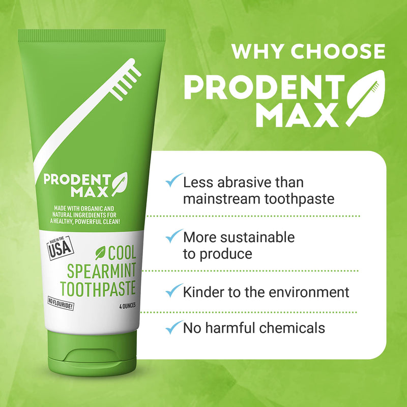 Cool Spearmint Natural Toothpaste, Whitening Toothpaste for Oral and Gum Health, for Adults and Kids Toothpaste with No Fluoride, Cleans Teeth and Freshens Breath, 4 oz