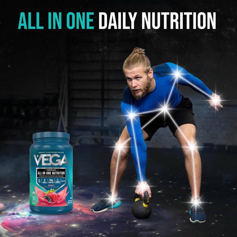 Vega All-in-One Nutrition Organic Vegan Protein Powder – Berry, 20g Protein Meal Replacement Shake – 1.52 lbs (18 Servings) 1.52 Pound (Pack of 1)