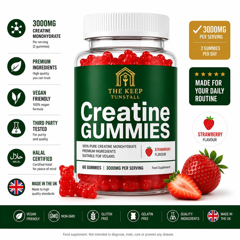 Creatine Gummies 3,000mg True Dose - Strawberry Flavour - Increases Physical Performance for Men & Women, Vegan & Sugar-Free, Easy Pre/Post Workout Gym Support for Performance and Muscle Power