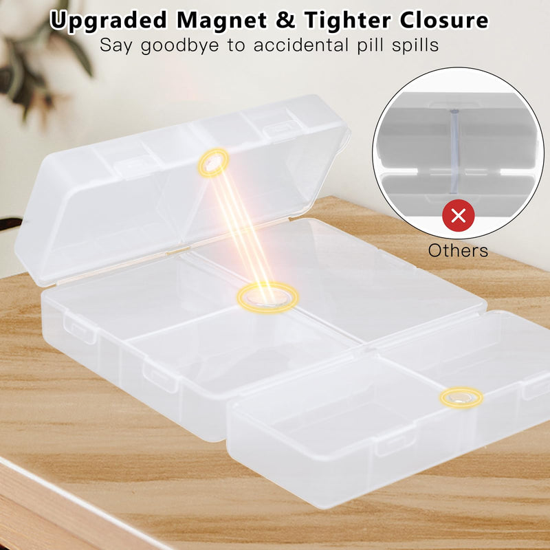 FYY Travel Pill Organizer, Pill Box Medicine Case-2pcs Clear | Easy to Use, Privacy Protection,Magnetic Foldable Pill Case for Purse or Pocket to Hold Vitamins,Supplements,Medication,2 Pcs Large (1 Piece), Small (1 Piece)