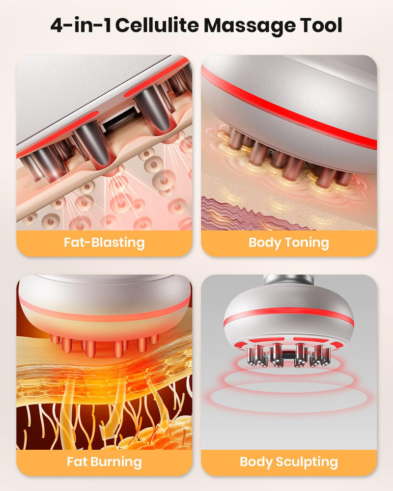 [Australia] - 4-in-1 Lymphatic Drainage Massager - Cellulite Massage Tool Helps Reduce Stretch Marks & Cellulite, Body Sculpting Machine with Light, Heat & Vibration for Legs, Arms & Belly, Includes Moxa Rolls 