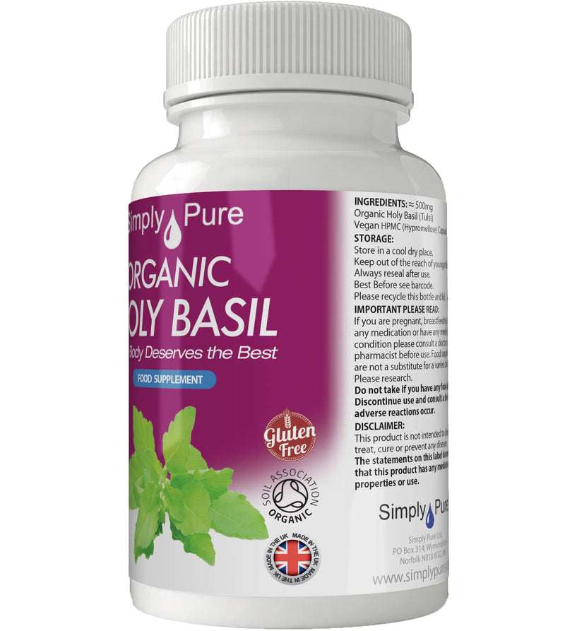 Organic Holy Basil for Mental Balance & Energy | 500mg Capsules x 90 | 100% Pure Soil Association Certified | Gluten Free | GM Free | Vegan