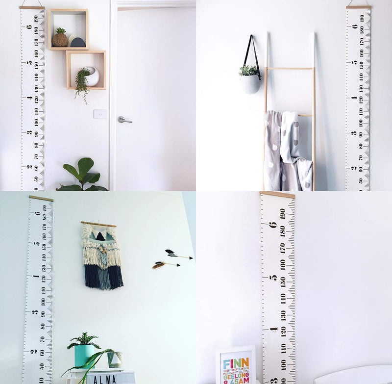 [Australia] - Growth Chart for Kids, Canvas Height Chart Ruler Removable Wood Hanging Wall Ruler Measurement Chart for Home Decoration (White) White 