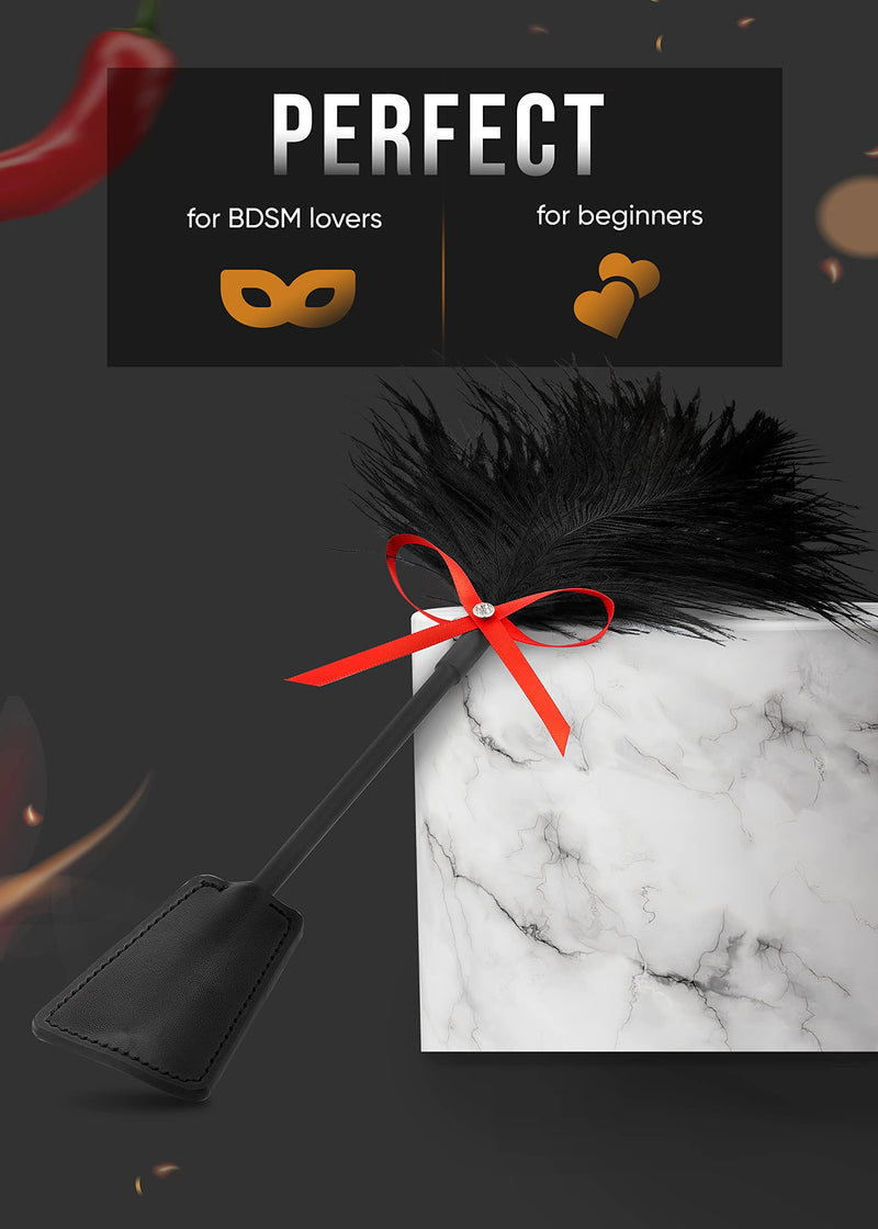 [Australia] - Whip Crop Feather Adult Sex Set, Sex BDSM Whip, Sex French Tickler, Faux Leather Whip Flogger, Feather Tickler BDSM Paddle Sex Set 