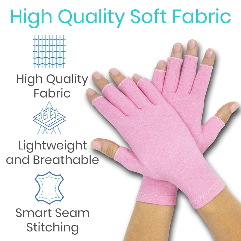 [Australia] - Vive Pink Arthritis Hand Compression Gloves - Comfortable Fit for Men and Women - Open Finger for Rheumatoid, Osteoarthritis and Computer Typing Pain - Carpal Tunnel Support - Moisture Wicking Fabric Medium 