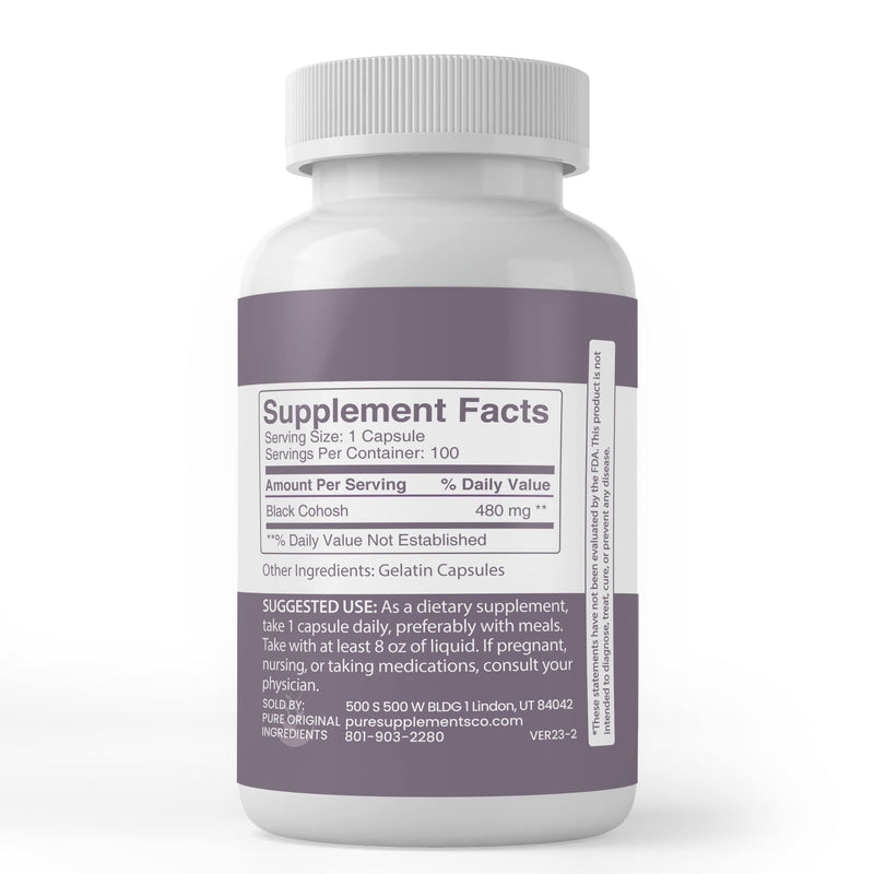 [Australia] - Pure Original Ingredients Black Cohosh Root, (100 Capsules) Always Pure, No Additives Or Fillers, Lab Verified 100 Count (Pack of 1) 