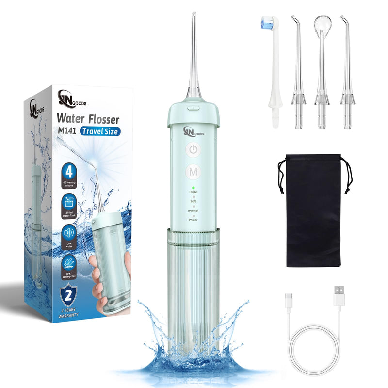 Mini Portable Water Flosser Oral Irrigator Water Teeth Cleaner Pick, Telescopic Water Tank, 4 Modes & IPX7 Waterproof, Home & Travel Water Flossers for Teeth, Braces Bridges Care. (Pearl Blue) Pearl Blue