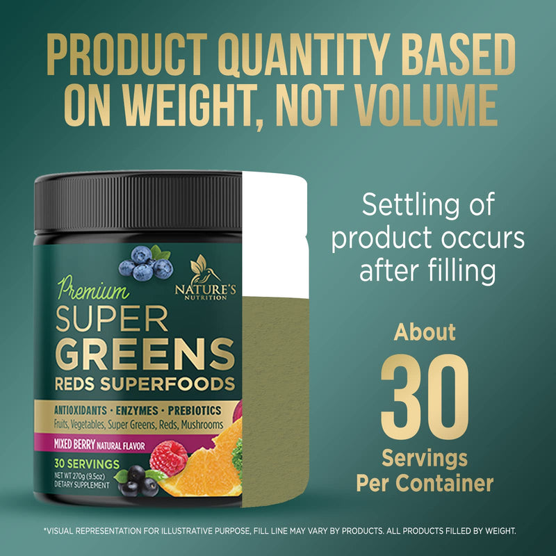 [Australia] - Super Greens Powder Smoothie Mix - Green Whole Food Blend Supports Energy & Gut Health with Spirulina, Chlorella, Mushrooms, Vegetables, Digestive Enzymes & Probiotics - Vegan Superfood - 30 Servings 