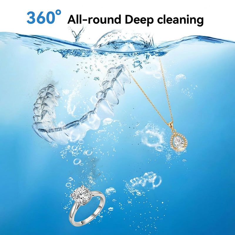 BCOM Ultrasonic Retainer Cleaner, 46Khz Jewelry Cleaner Machine for Rings | 18W Portable Dental Cleaning Pod for Braces, Night Guard, Mouthguard, Toothbrush, Denture, 220ml 304 Tank, Quiet 45 dB, White 228ml