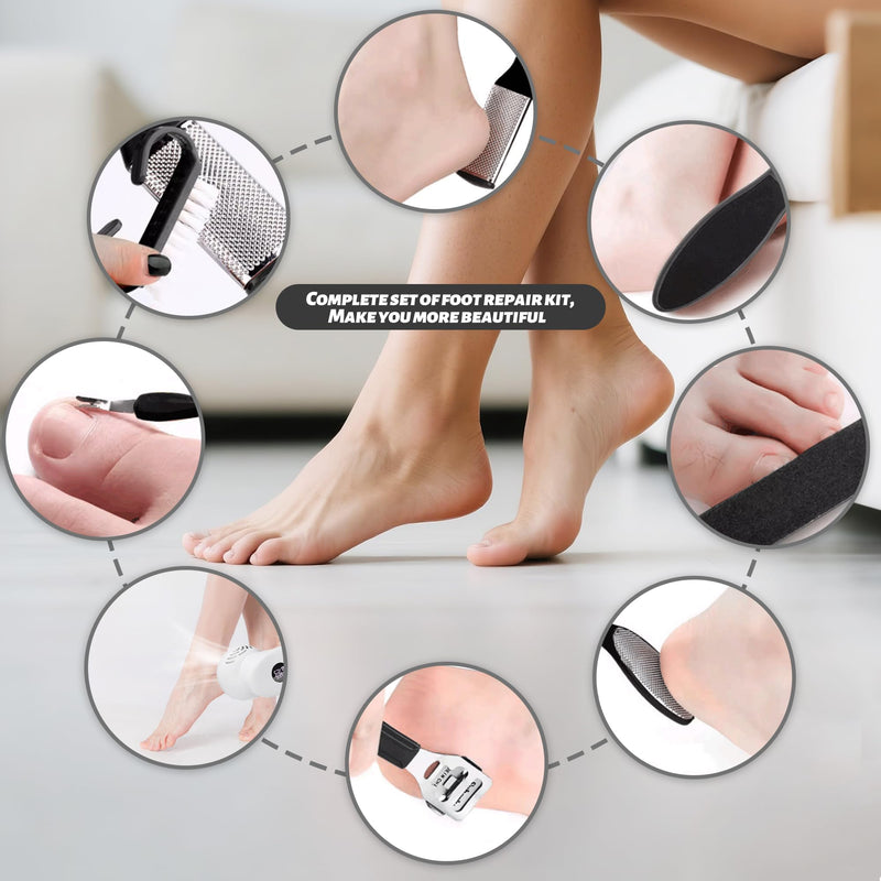 [Australia] - Electric Feet Foot Callus Remover Equipped with A Vacuum System Foot Scrubber 17 in 1 Professional Foot Care Tool Ipx6 Waterproof Rating for Removing Hard Cracks Dryness and Dead Skin (White) White 