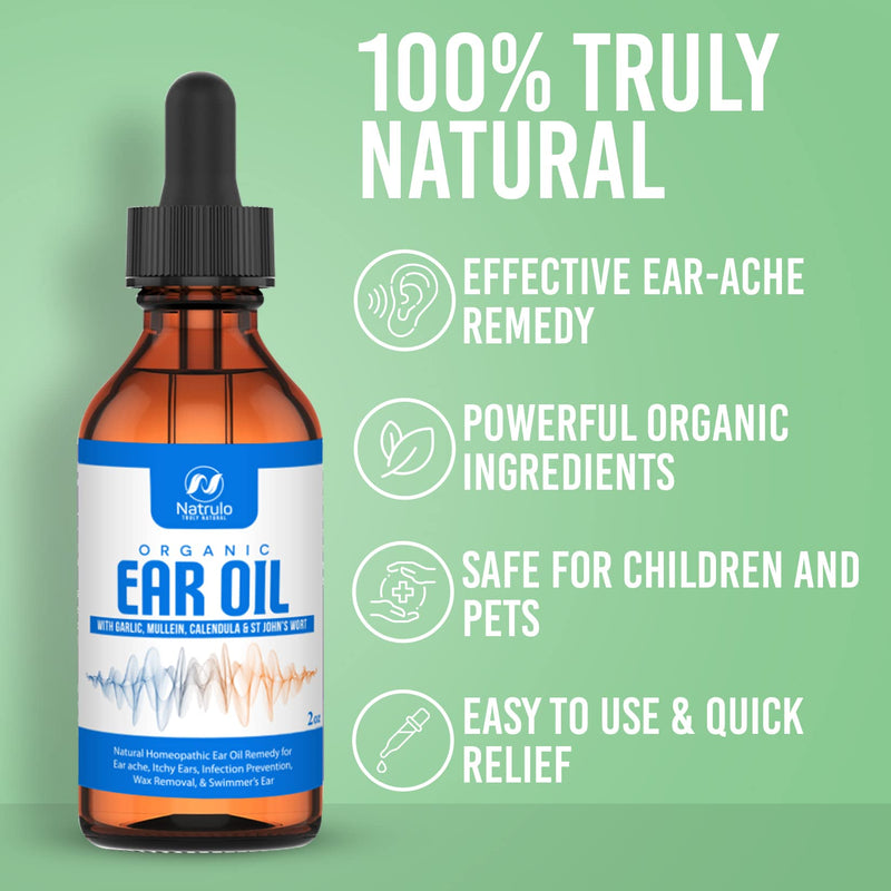 [Australia] - Organic Ear Oil for Ear Infection - Natural Eardrops for Earache Prevention, Swimmer's Ear & Wax Removal - Kids, Adults, Baby, & Dog Earache Remedy - with Mullein, Garlic, Calendula Made in USA (2 Oz) 