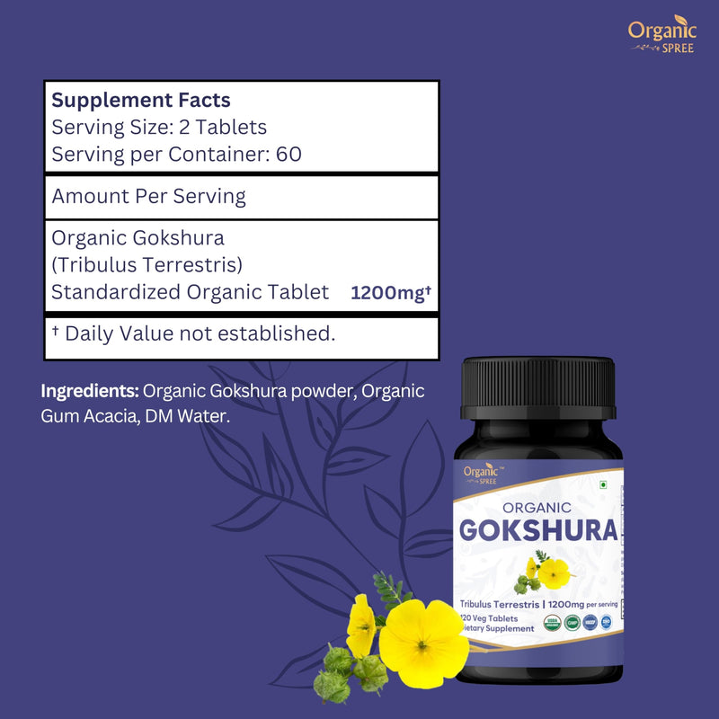 ORGANIC SPREE GOKSHURA 120 Tablets | Tribulus Terrestris (Gokshura) | USDA Organic Certified | Organic and Natural 120tab - Pack of 2