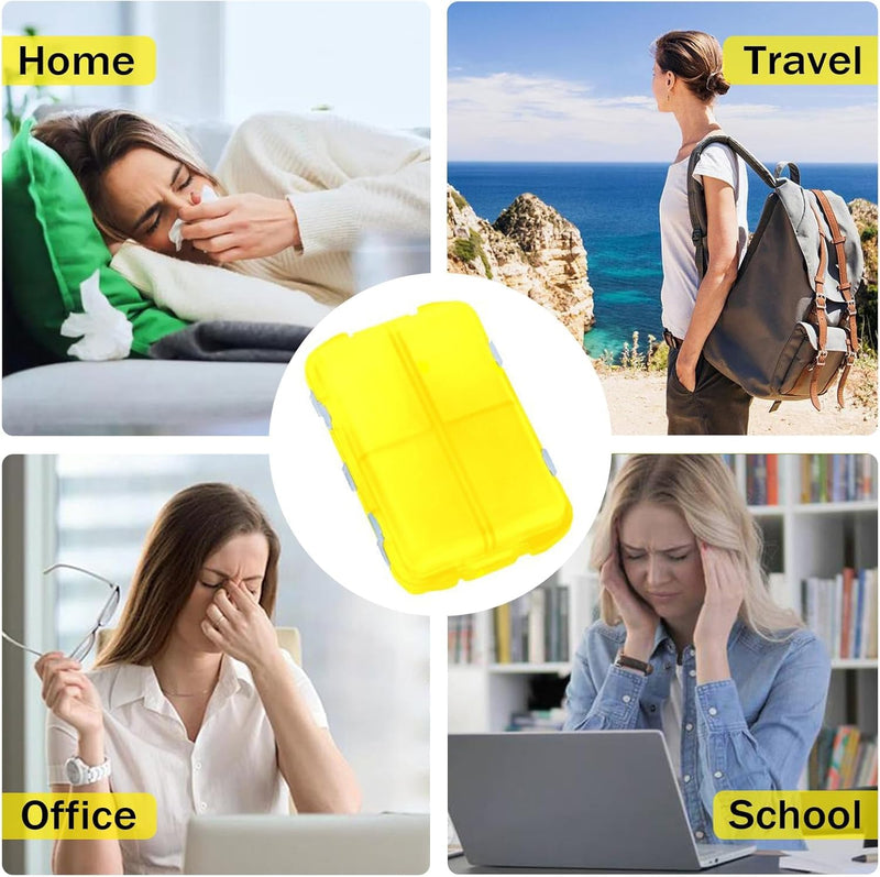 3PCS Travel Pill Organizer Portable Pocket Pill Case Small Pill Box for Purse Medicine Organizer Have 10 Compartments Storage Vitamin Fish Oil by INVODA (Pink+Gray+Blue+Lables) Red+yellow+white+label