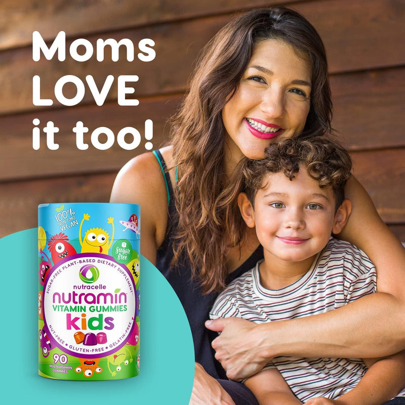 NUTRAMIN Sugar-Free Gummy Multivitamins for Kids, Allergen-Free, 60 Count | 100% Vegan, Gelatin Free, Dairy-Free, Non-GMO, Great Tasting Natural Gummies Your Kids Will Love - Strawberry, Orange, Cherry Multivitamin 60 Count (Pack of 1)