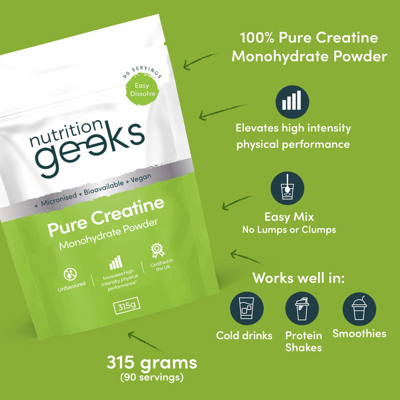 Pure Creatine Monohydrate Powder - 315g (90 Servings) - Easy Dissolve Creatine Powder, Unflavoured & Micronised (Not Creatine Gummies or Creatine Tablets), Vegan Creatine for Women and Men 3 Months Supply (1 Pack)