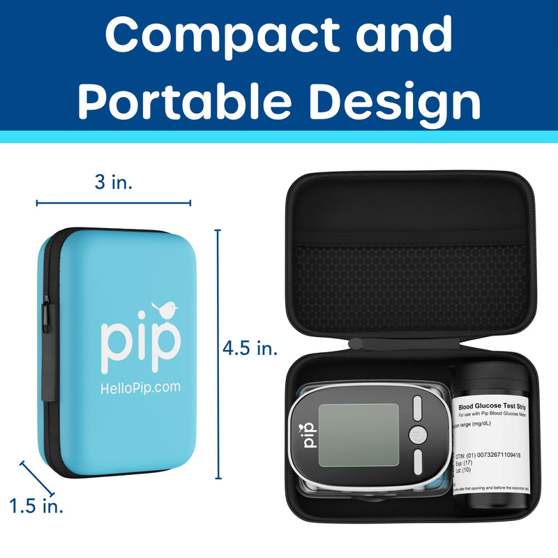Pip Blood Glucose Monitor Kit - Preloaded Lancets, No Lancing Device Needed - Virtually Painless Fingersticks - Includes Glucometer, 50 Blood Sugar Test Strips, 50 All-in-One Lancets, Travel Case 50ct Kit