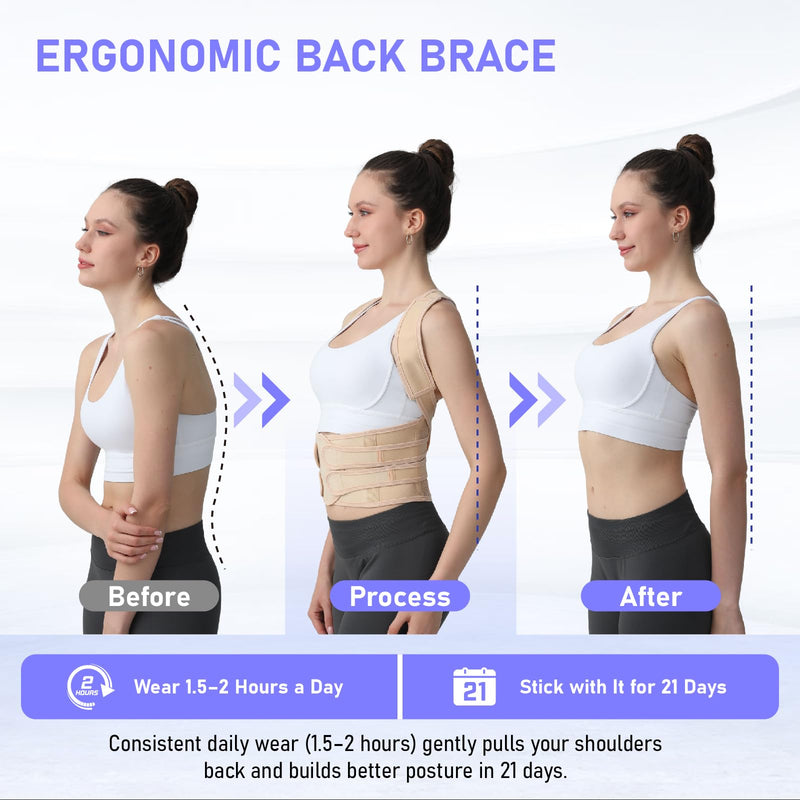 [Australia] - Posture Corrector for Women and Men, Back Brace with Full Back Support, Adjustable Shoulder Straightener for Upper & Lower Back Pain Relief, Scoliosis, Hunchback (Medium, Beige) Medium 