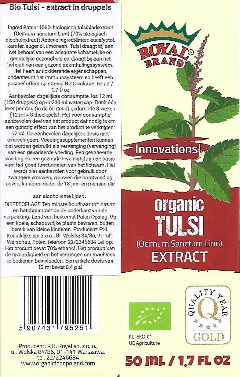 Tulsi Holy Basil Tincture Organic/Extract Drops / 50ml / 1.7 fl oz/Glass Bottle for Better Quality