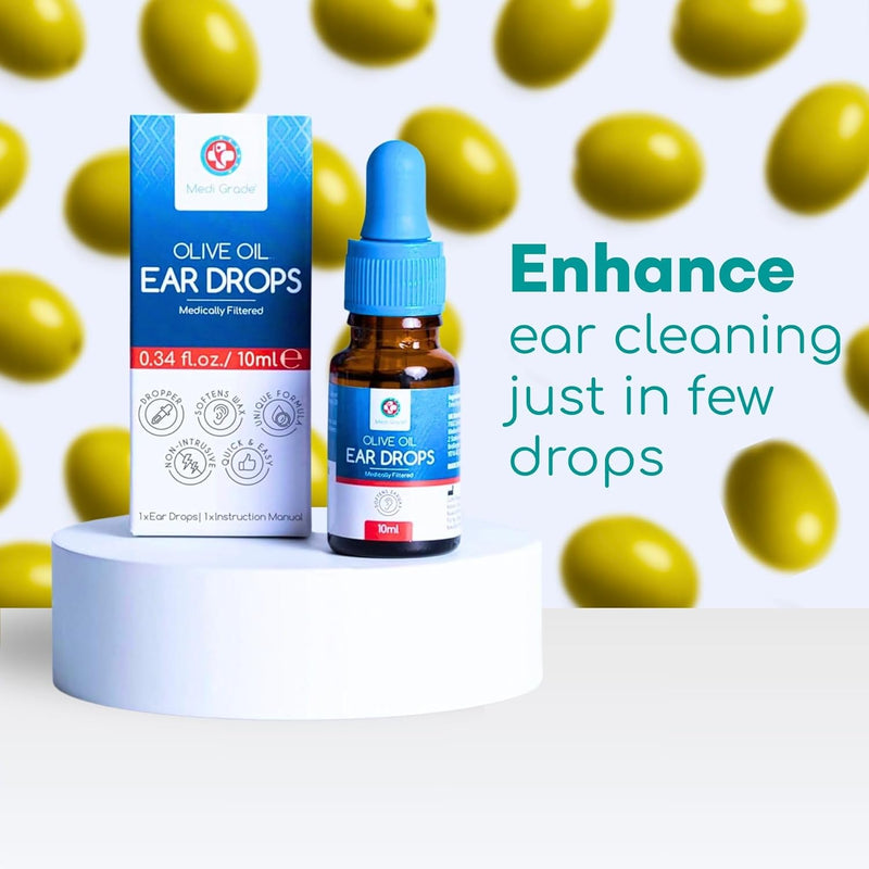 [Australia] - Medi Grade Olive Oil Ear Wax Drops, 10ml - 100% Natural Ear Wax Remover Drops, Softens & Removes Waxy Buildup in The Ear. Advanced Ear Cleaner Olive Oil Ear Drops, can be Used Alongside Ear Syringes 