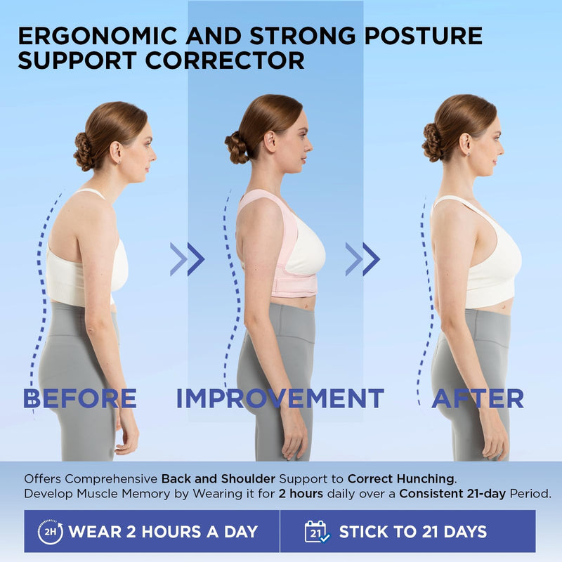 Vicorrect Posture Corrector for Women and Men: Adjustable Brace Straps for Upper Back Pain Relief and Shoulder Support (Pink, M/L) Pink