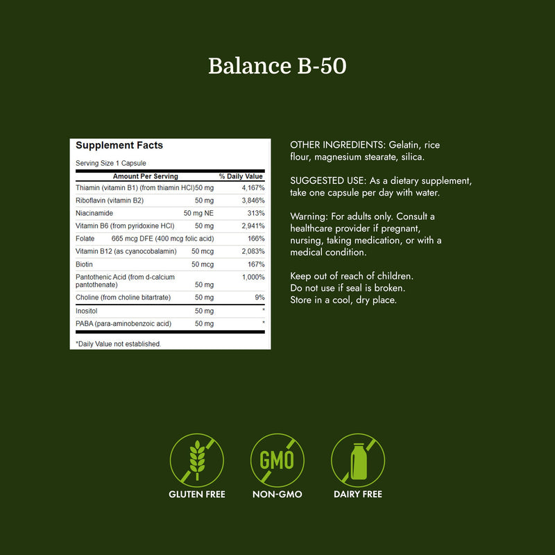 Swanson Balance B-50 High-Potency B Vitamin Complex, 250 Capsules | For Busy Adults Seeking Immune, Heart, and Nervous System Support, Comprehensive Blend of B Vitamins with B12 250 Count (Pack of 1)