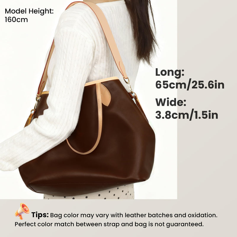Vachetta Leather Strap for LV Neverfull Bag,Double Sided Usable Cowhide Crossbody Purse Strap for Handbag Beige 【25.6inch Long】,1.5inch Wide