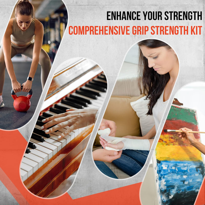 [Australia] - 6-Pack Grip Strength Trainer Kit, 3 Colors Forearm Strengthener & Hand Grip Strengthener, Finger Exerciser & Stretcher for Strength Training, Recovery & Flexibility 