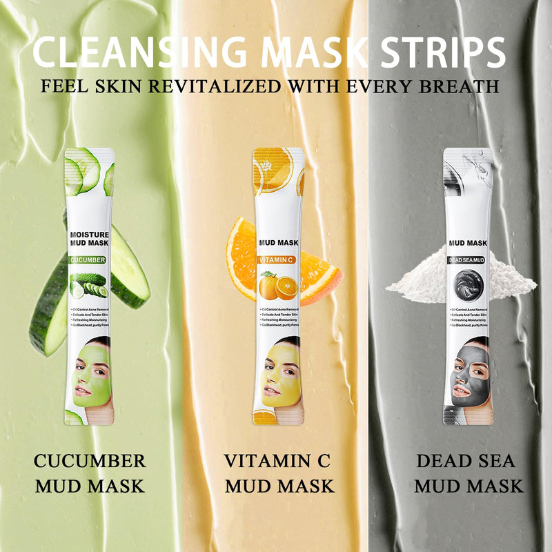 30 Pcs Clay Mask Set-Vitamin C Clay Mask,Dead Sea Mud Mask,Cucumber Clay Face Mask for Oily Skin,Blackheads & Pore Concerns,Deep Cleansing Pore Mask,Men & Women Face Peel Mask With Silicone Mask Brush